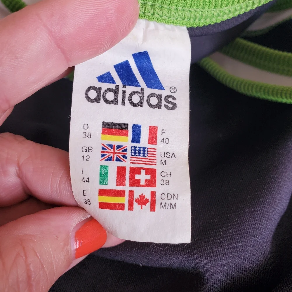 Vintage Adidas sports top, black/green/white, seize M - Picture 4 of 5